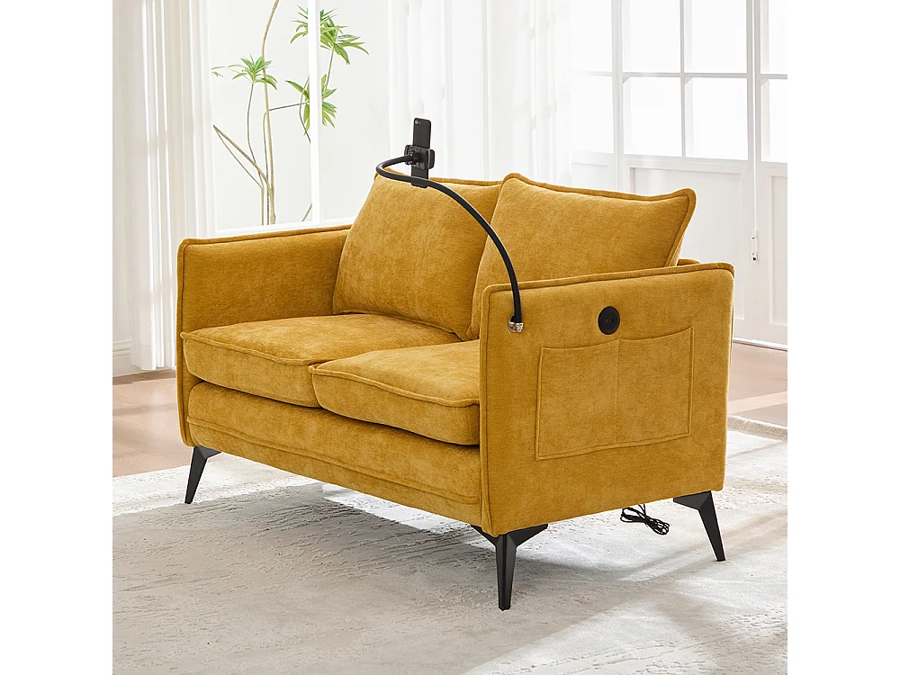 Canapé double moderne tissu poche rangement support téléphone réglable salon balcon jaune