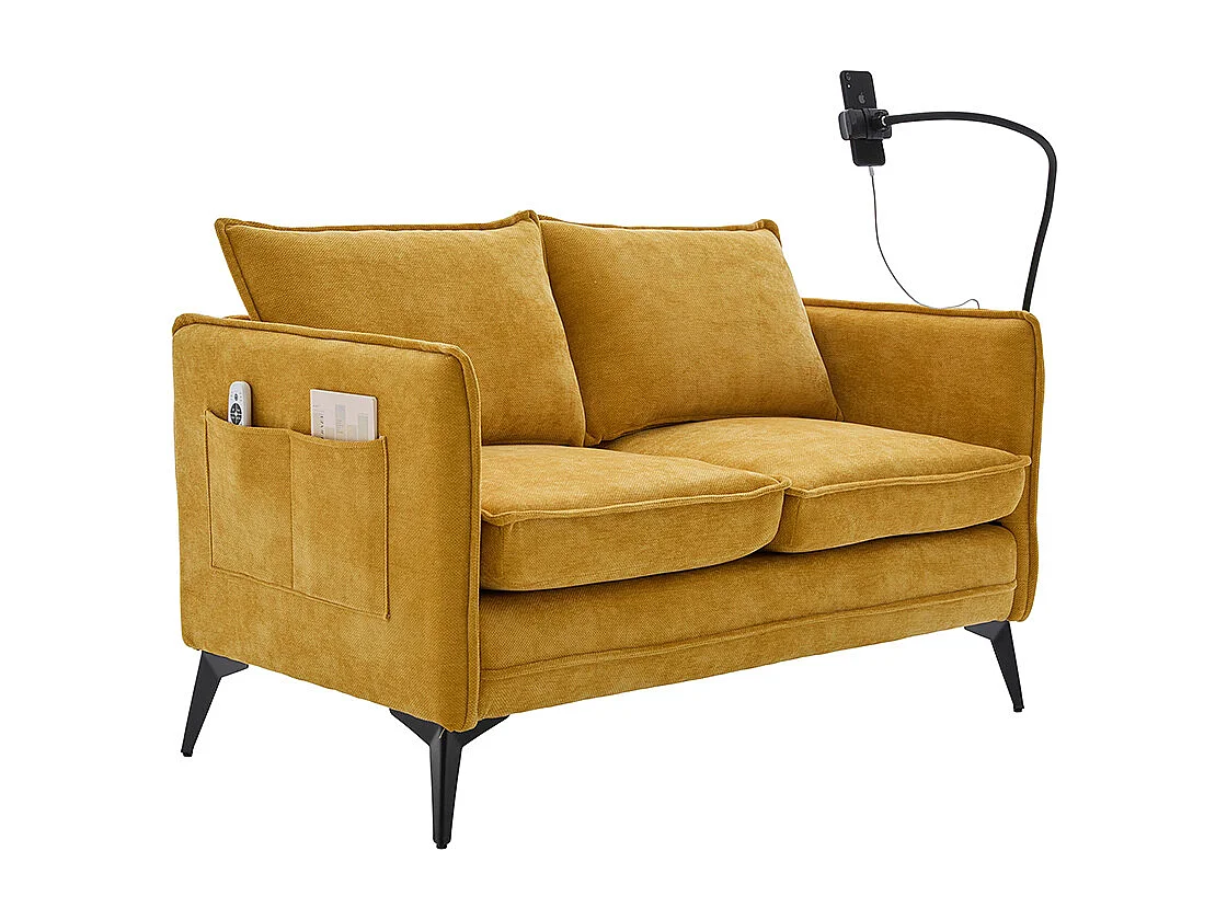 Canapé double moderne tissu poche rangement support téléphone réglable salon balcon jaune