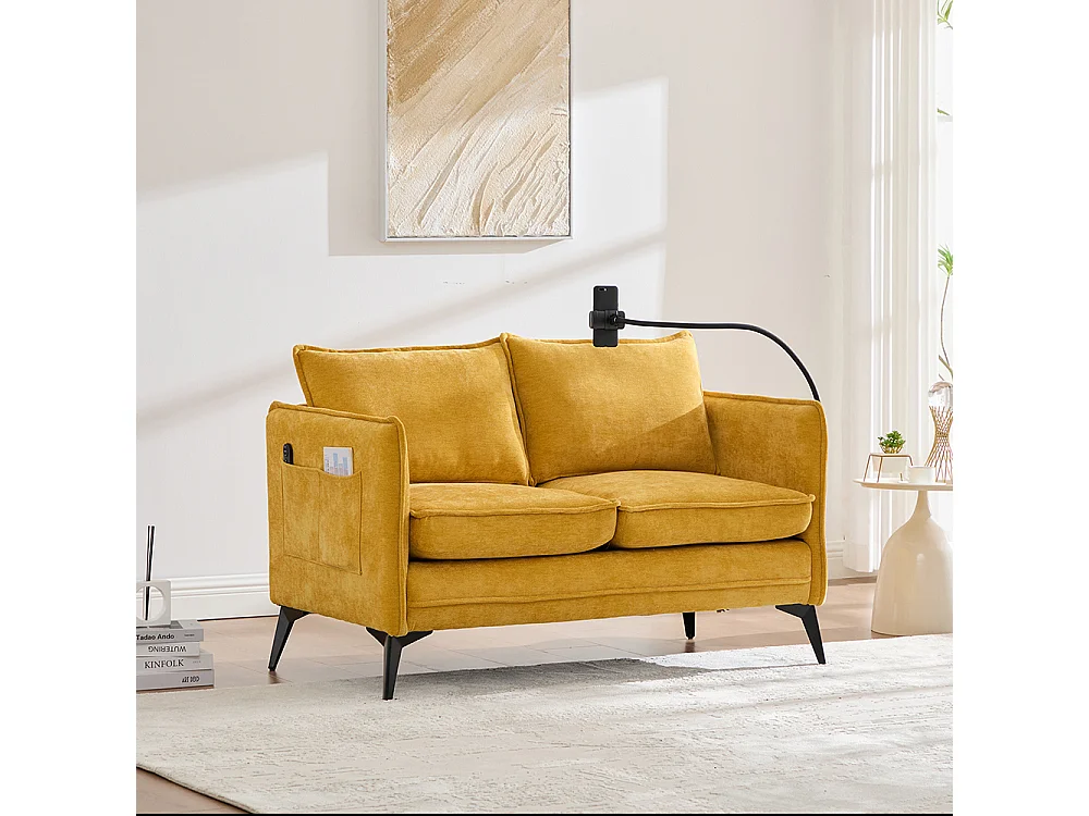 Canapé double moderne tissu poche rangement support téléphone réglable salon balcon jaune