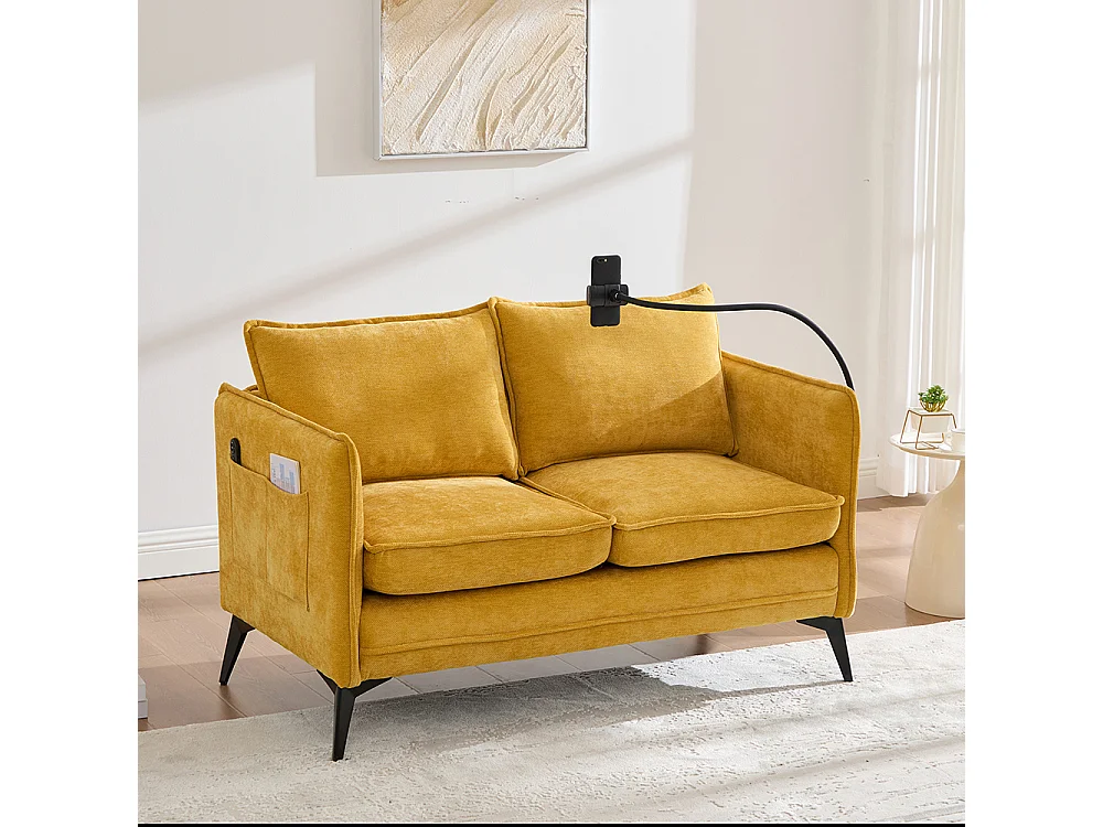 Canapé double moderne tissu poche rangement support téléphone réglable salon balcon jaune