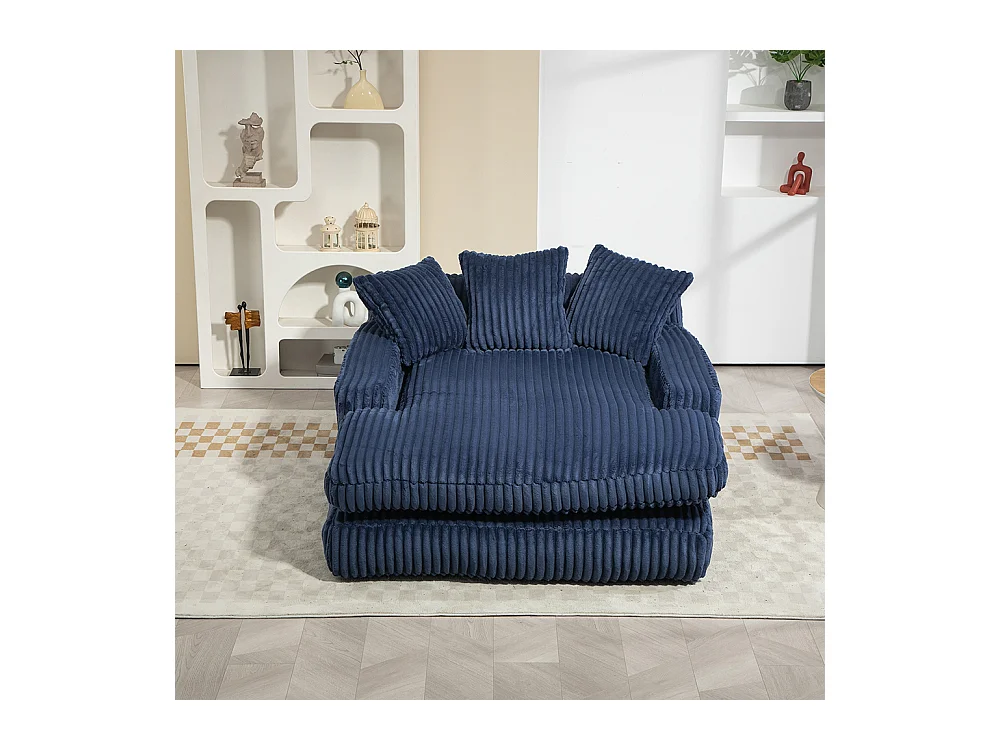 Canapé 1 place velours côtelé cloud couch 3 coussins moelleux salon bureau bleu marine