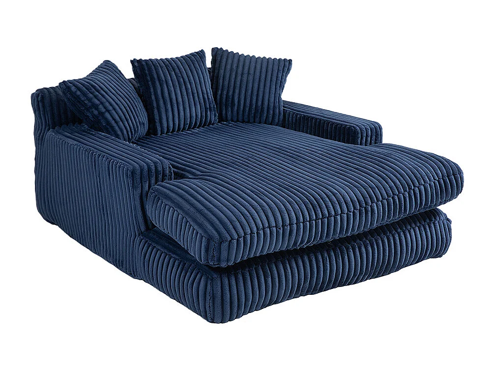 Canapé 1 place velours côtelé cloud couch 3 coussins moelleux salon bureau bleu marine