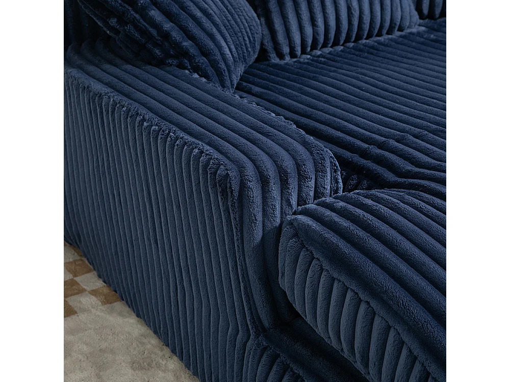 Canapé 1 place velours côtelé cloud couch 3 coussins moelleux salon bureau bleu marine