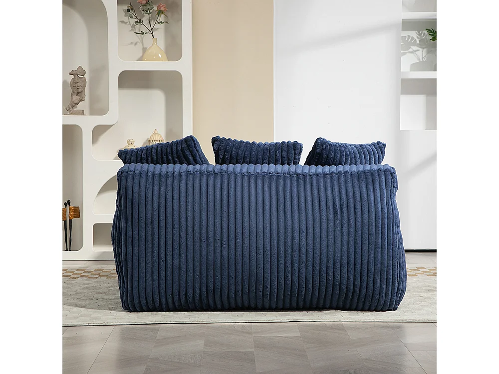 Canapé 1 place velours côtelé cloud couch 3 coussins moelleux salon bureau bleu marine