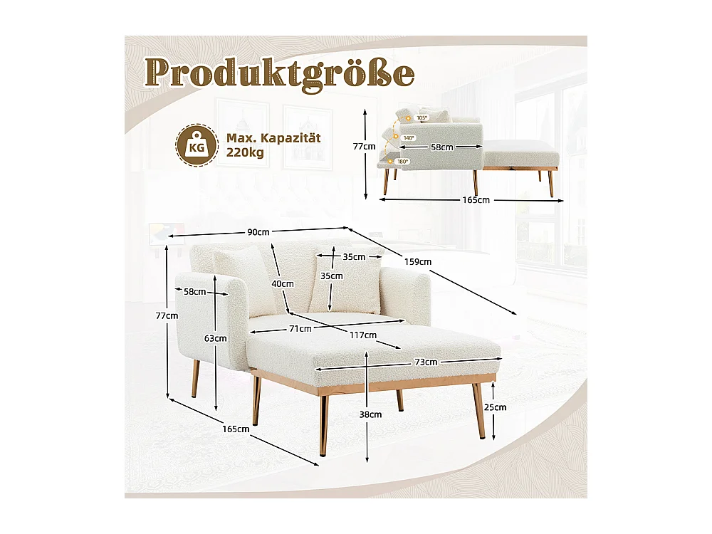 Fauteuil inclinable moderne dossier réglable chaise longue pliable salon bureau blanc