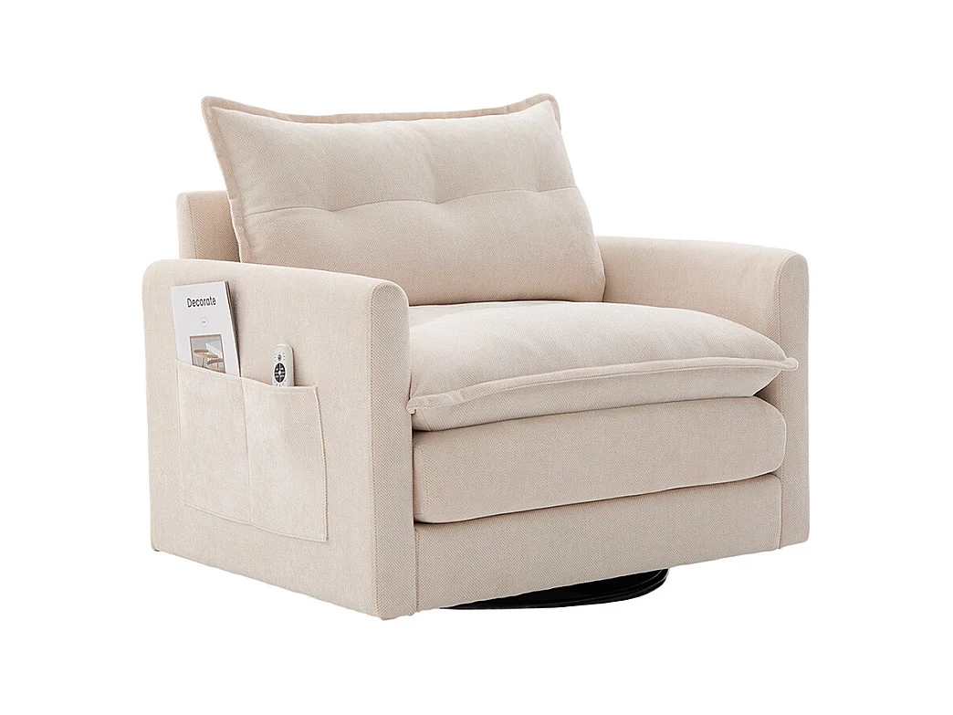 Fauteuil pivotant 360 degrés accoudoirs grand confortable salon bureau détente coussins beige
