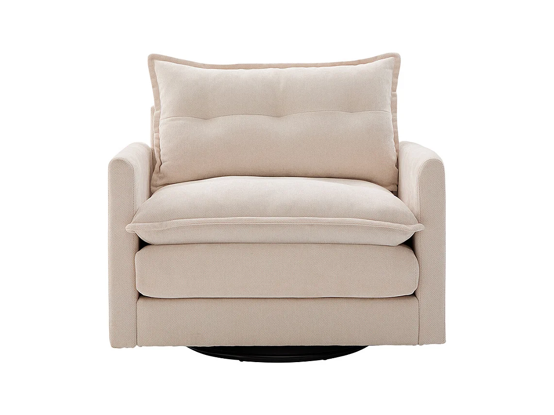 Fauteuil pivotant 360 degrés accoudoirs grand confortable salon bureau détente coussins beige