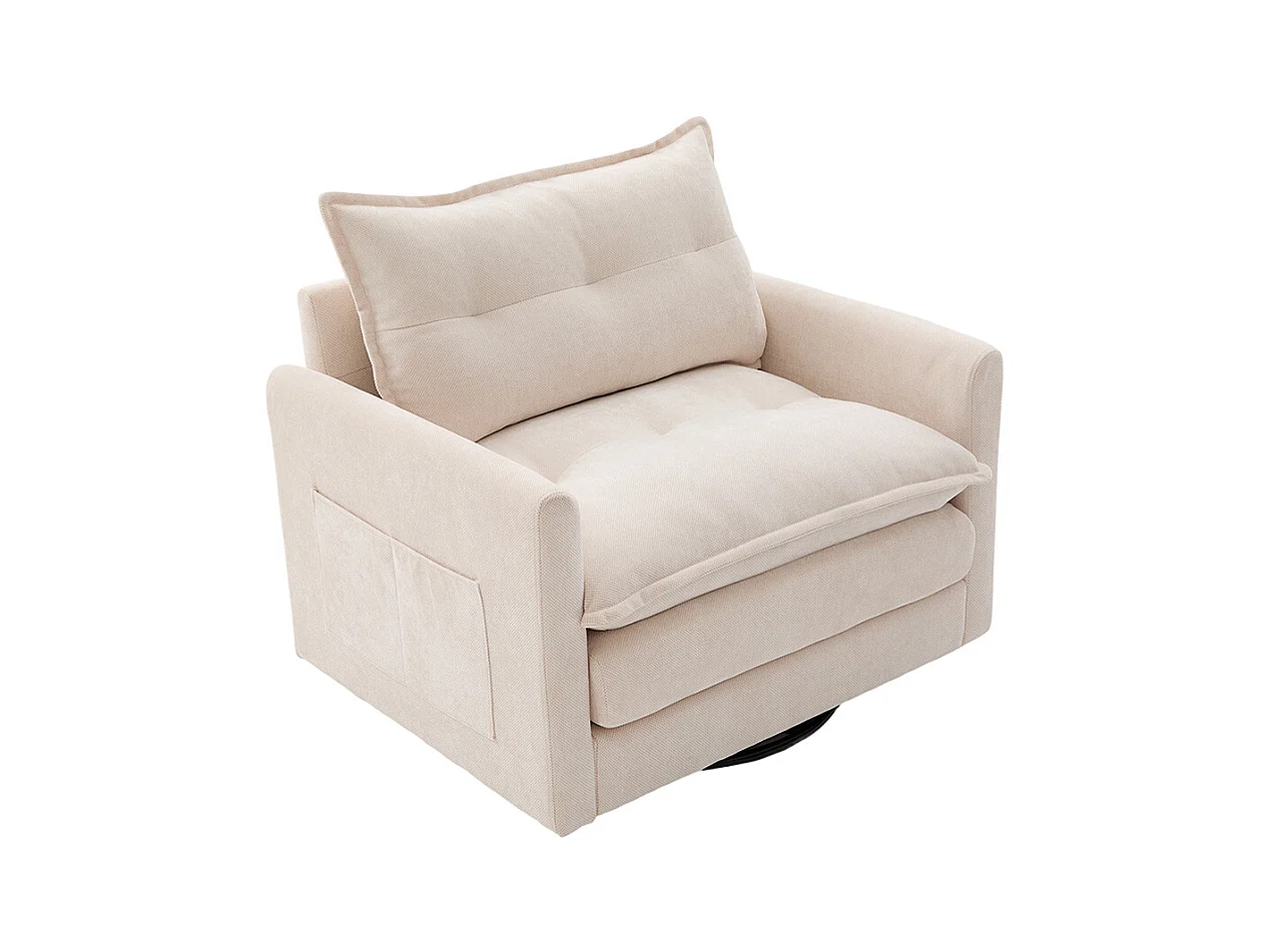 Fauteuil pivotant 360 degrés accoudoirs grand confortable salon bureau détente coussins beige