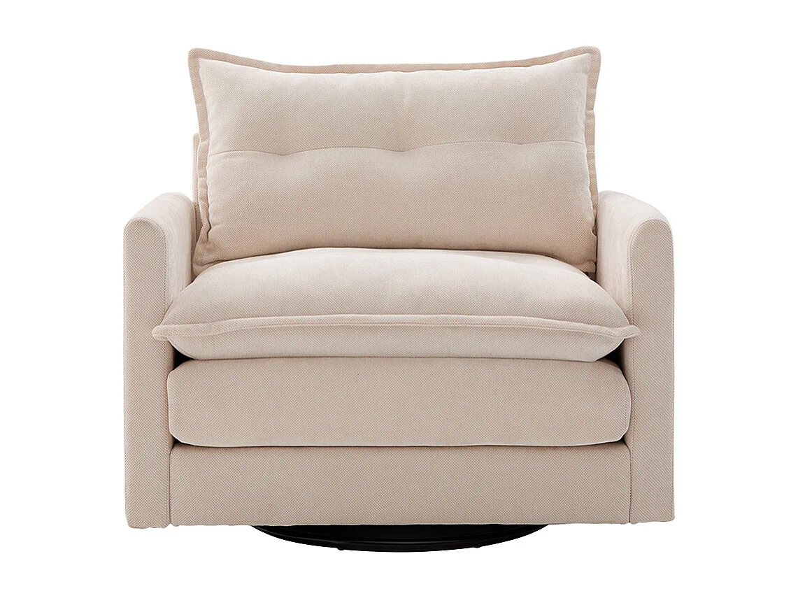 Fauteuil pivotant 360 degrés accoudoirs grand confortable salon bureau détente coussins beige