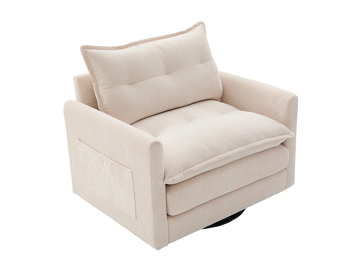 Fauteuil pivotant 360 degrés accoudoirs grand confortable salon bureau détente coussins beige