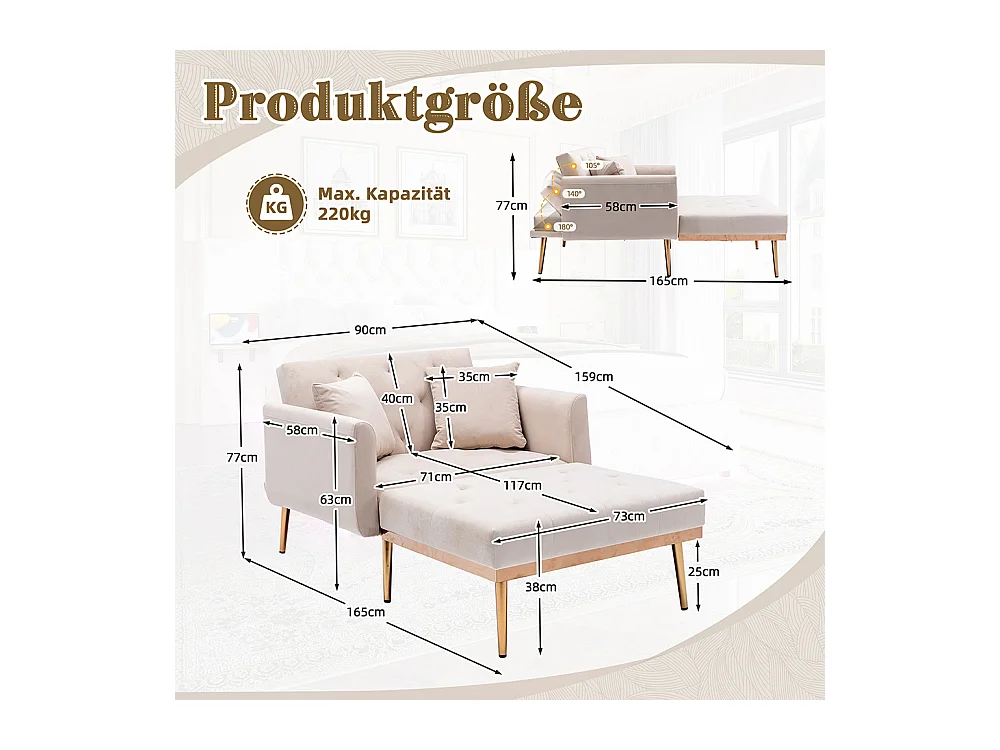 Fauteuil inclinable moderne dossier réglable chaise longue pliable salon bureau beige