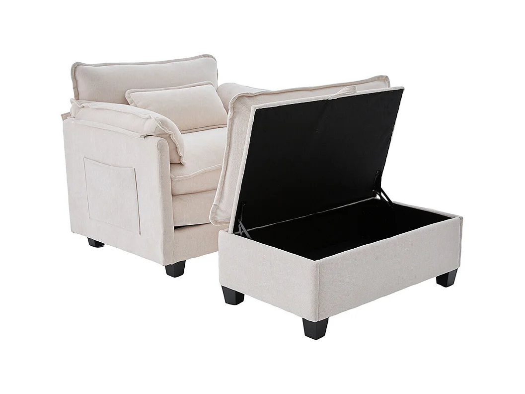 Fauteuil géant velours beige avec repose-pieds et rangement intégré beige