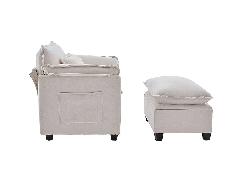 Fauteuil géant velours beige avec repose-pieds et rangement intégré beige