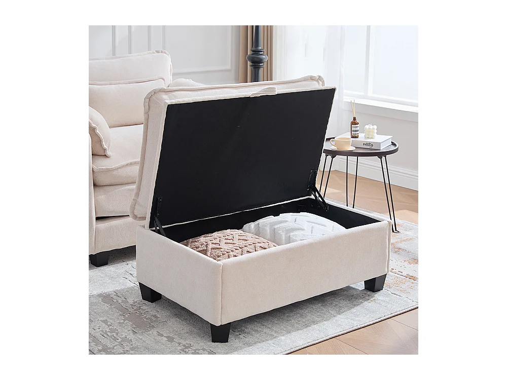 Fauteuil géant velours beige avec repose-pieds et rangement intégré beige