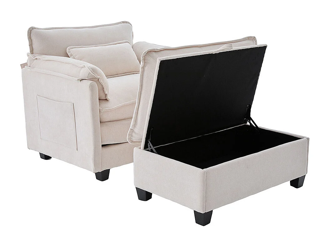 Fauteuil géant velours beige avec repose-pieds et rangement intégré beige