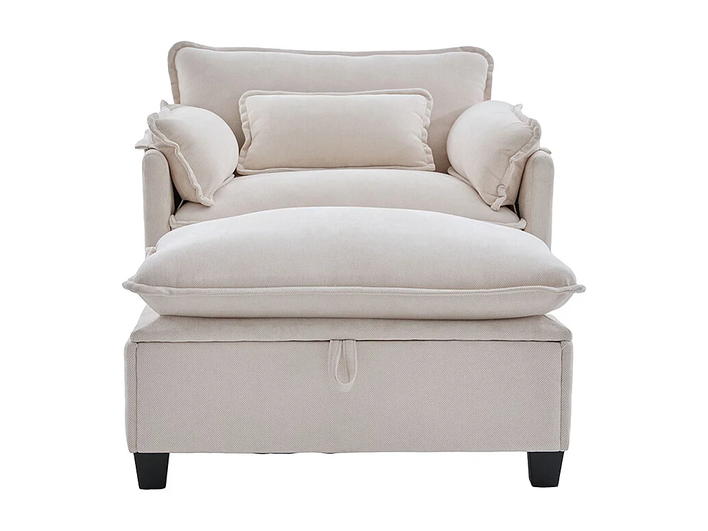 Fauteuil géant velours beige avec repose-pieds et rangement intégré beige