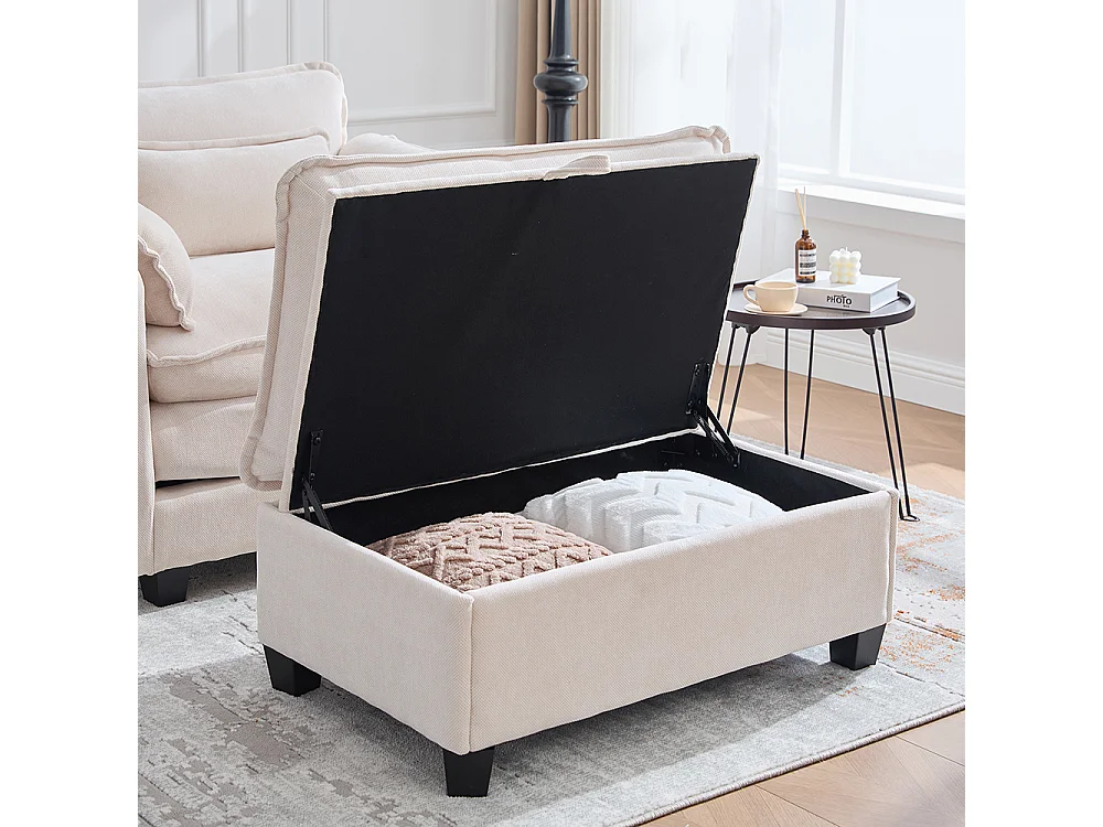 Fauteuil géant velours beige avec repose-pieds et rangement intégré beige