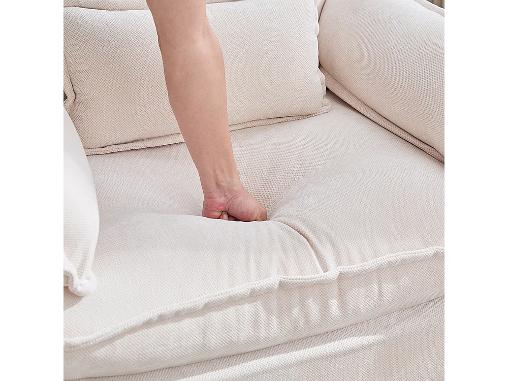 Fauteuil géant velours beige avec repose-pieds et rangement intégré beige