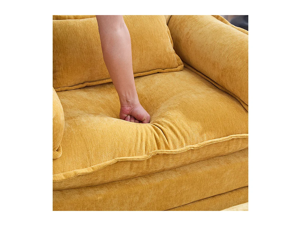 Fauteuil géant velours beige avec repose-pieds et rangement intégré jaune