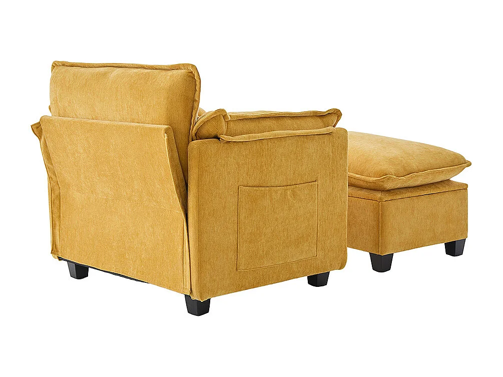 Fauteuil géant velours beige avec repose-pieds et rangement intégré jaune