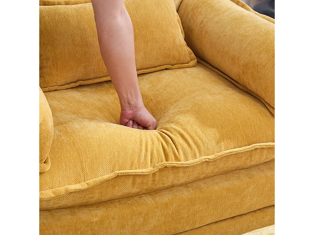 Fauteuil géant velours beige avec repose-pieds et rangement intégré jaune