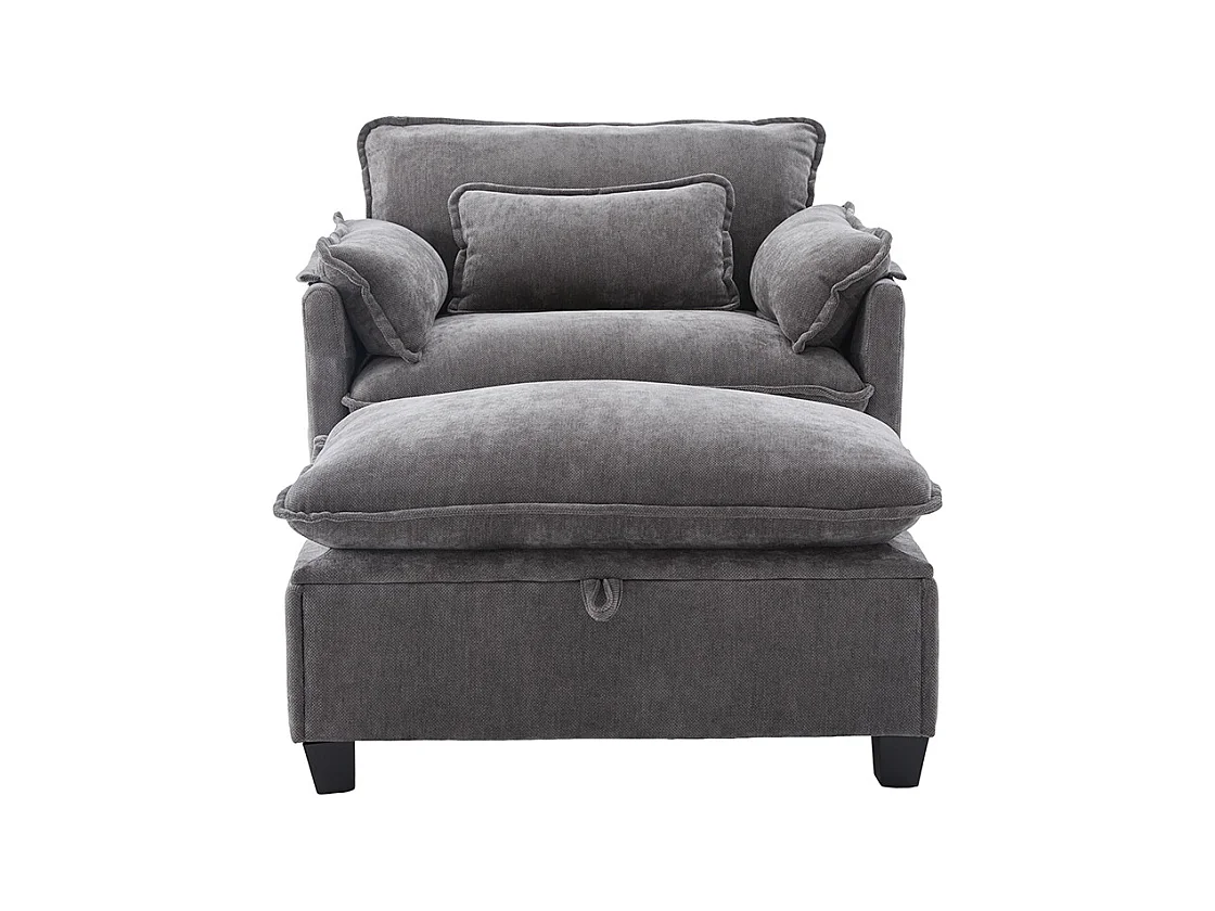 Fauteuil géant velours beige avec repose-pieds et rangement intégré gris