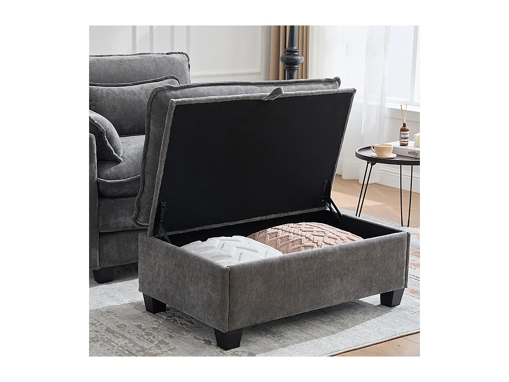 Fauteuil géant velours beige avec repose-pieds et rangement intégré gris