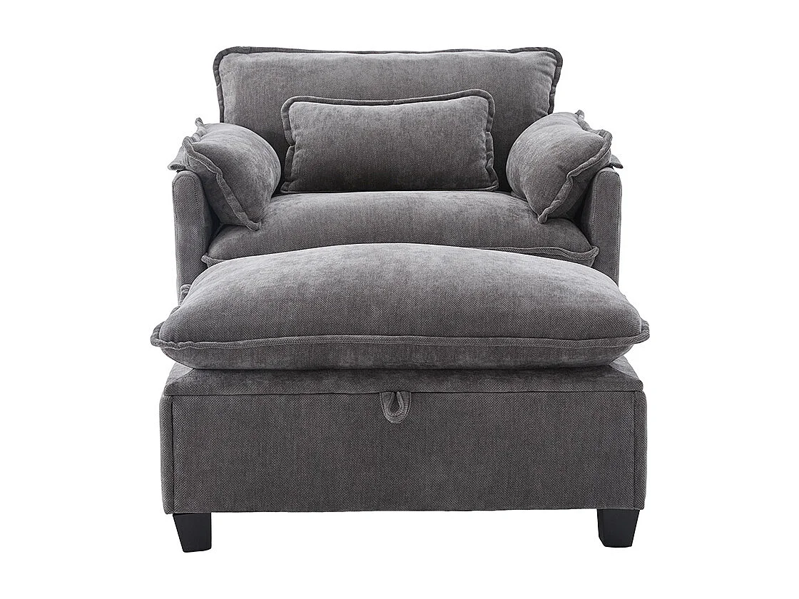 Fauteuil géant velours beige avec repose-pieds et rangement intégré gris