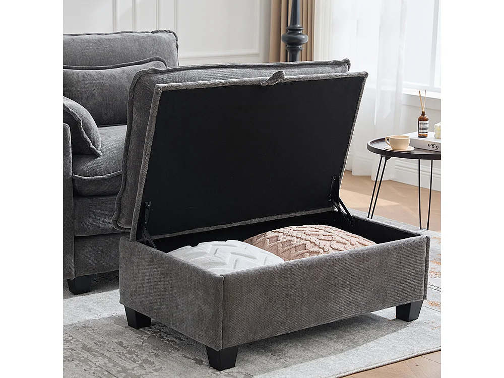 Fauteuil géant velours beige avec repose-pieds et rangement intégré gris