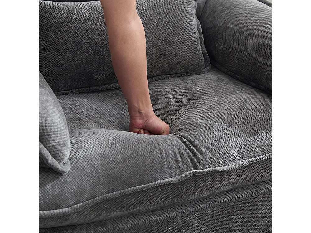 Fauteuil géant velours beige avec repose-pieds et rangement intégré gris