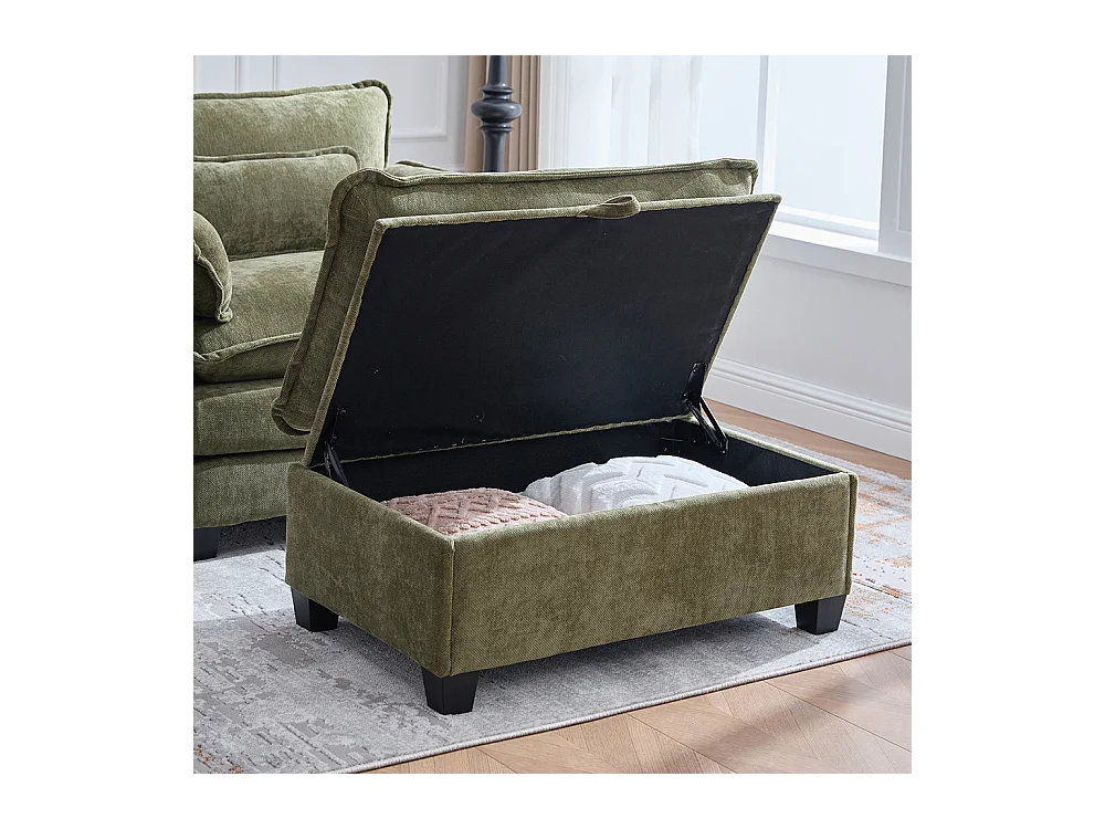 Fauteuil géant velours beige avec repose-pieds et rangement intégré olive