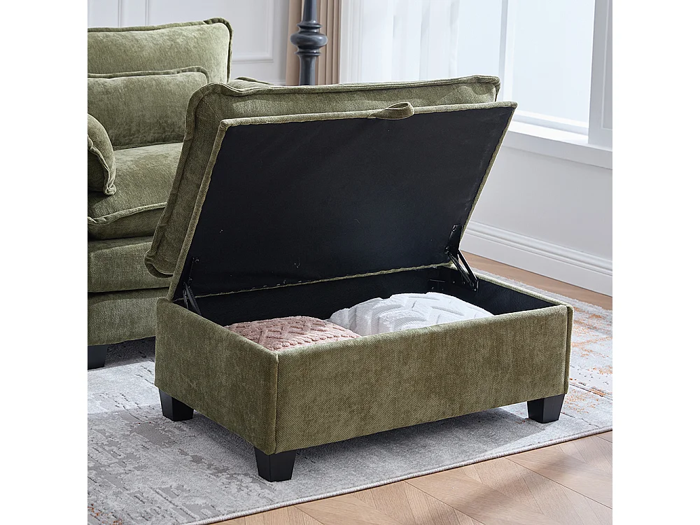 Fauteuil géant velours beige avec repose-pieds et rangement intégré olive