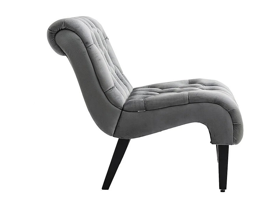 Fauteuil d'accent velours sans accoudoirs rembourré boutonné pieds bois salon bureau gris argent
