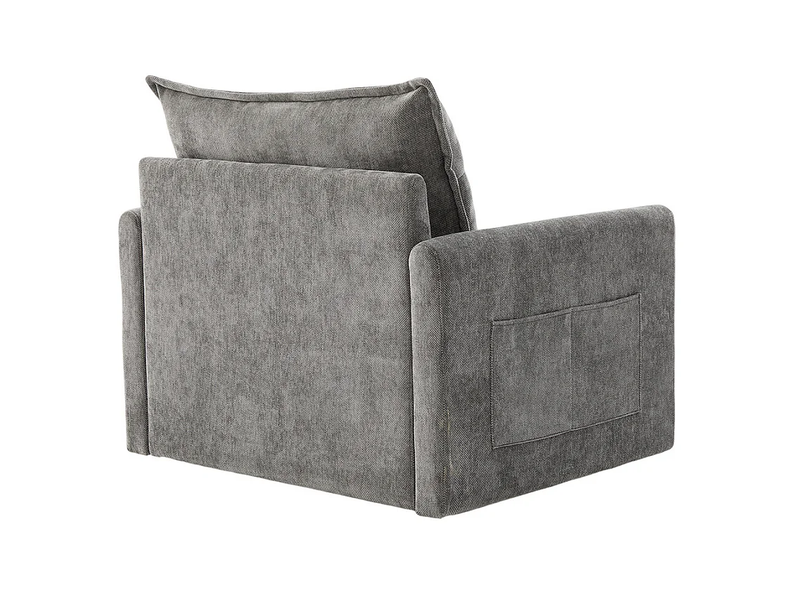Fauteuil pivotant 360 degrés accoudoirs grand confortable salon bureau détente coussins gris