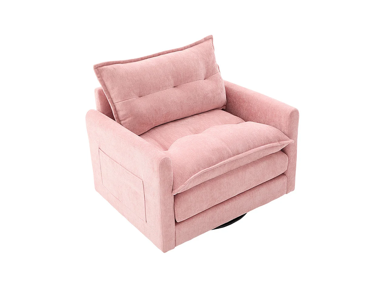 Fauteuil pivotant 360 degrés accoudoirs grand confortable salon bureau détente coussins rose