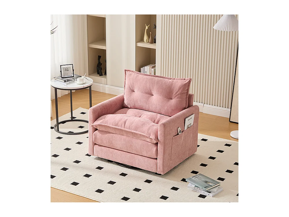 Fauteuil pivotant 360 degrés accoudoirs grand confortable salon bureau détente coussins rose