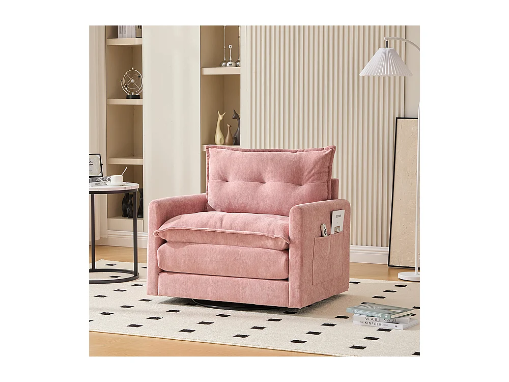 Fauteuil pivotant 360 degrés accoudoirs grand confortable salon bureau détente coussins rose