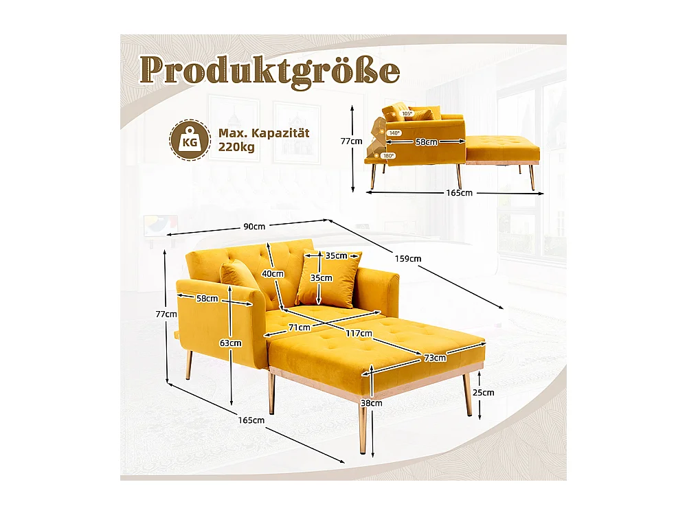 Fauteuil inclinable moderne dossier réglable chaise longue pliable salon bureau jaune moutarde