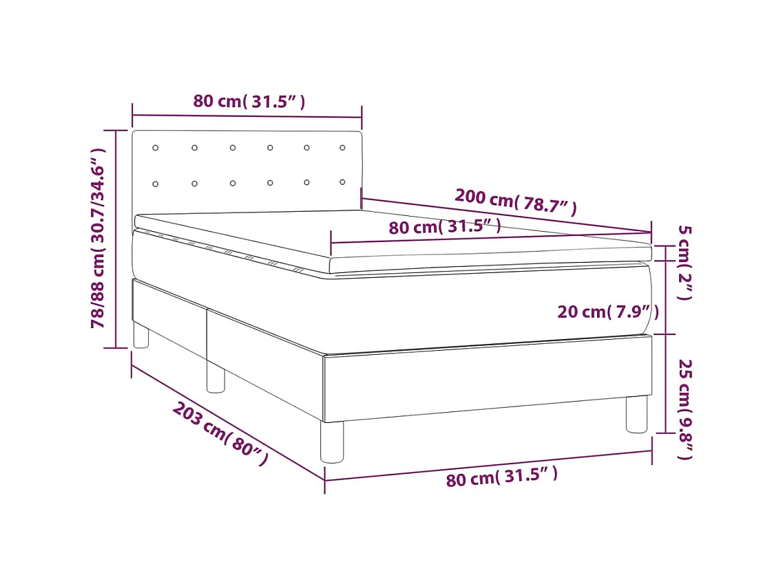 Sommier à lattes de lit et matelas Rose 80x200 cm Velours