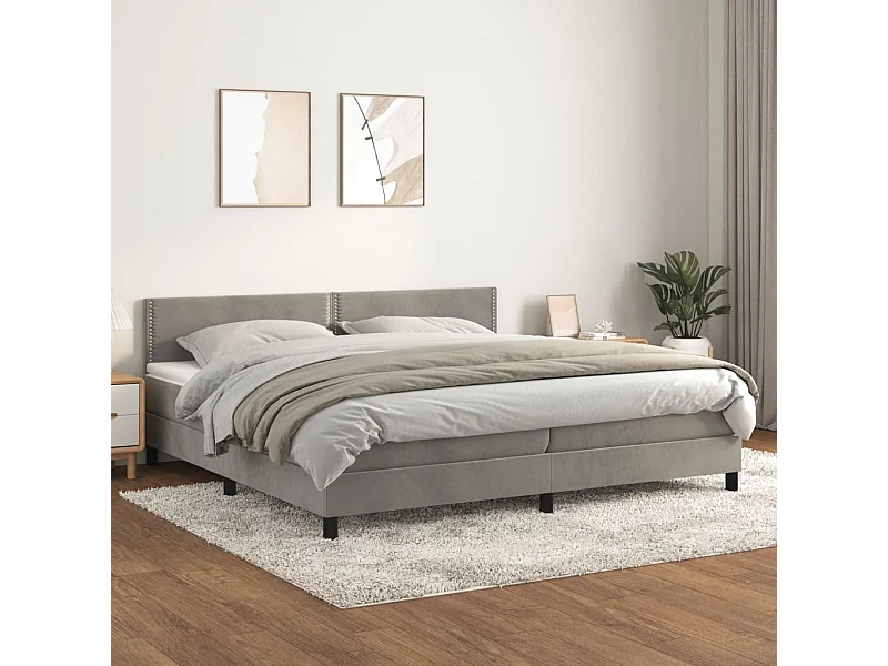 Cama box spring con colchón terciopelo gris claro 200x200 cm