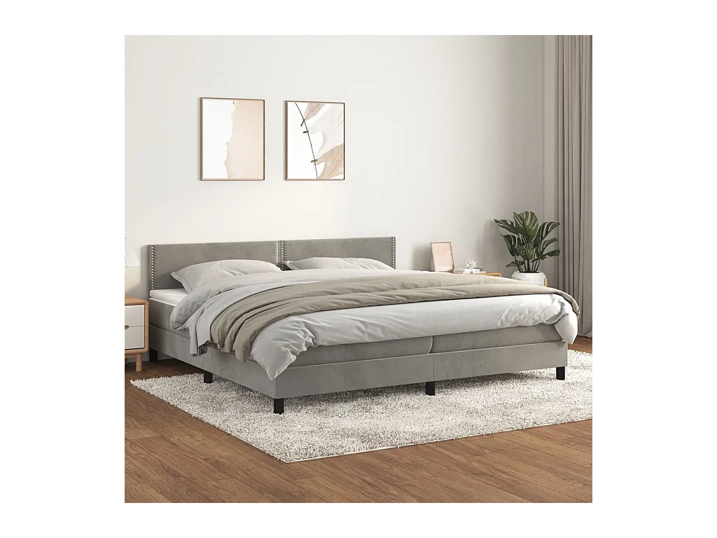Cama box spring con colchón terciopelo gris claro 200x200 cm
