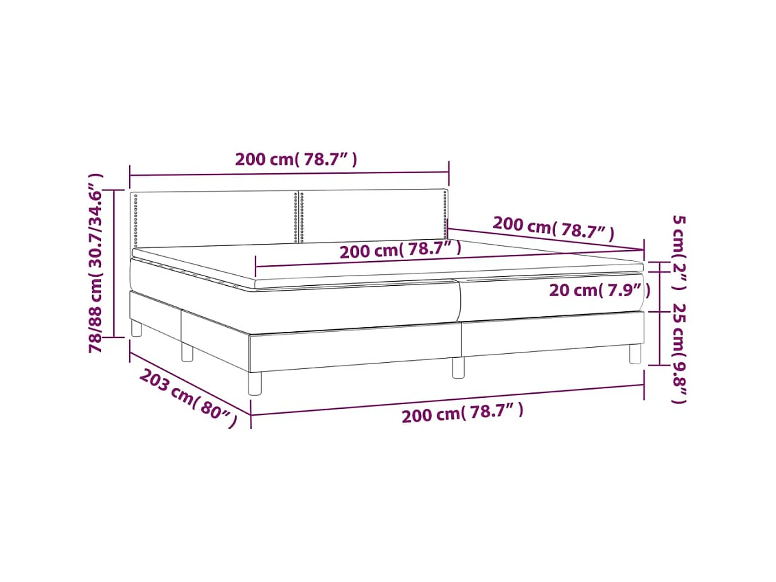 Cama box spring con colchón terciopelo gris claro 200x200 cm