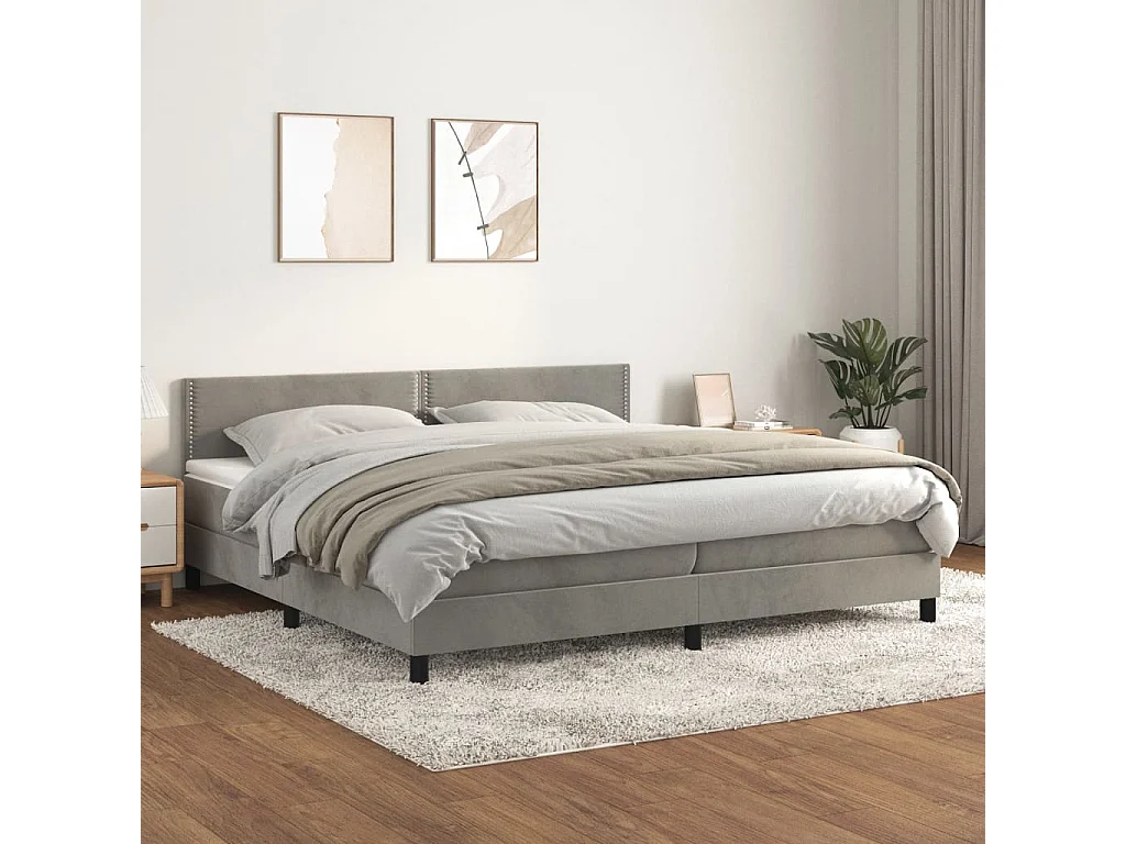Boxspringbett mit Matratze Hellgrau 200x200 cm Samt