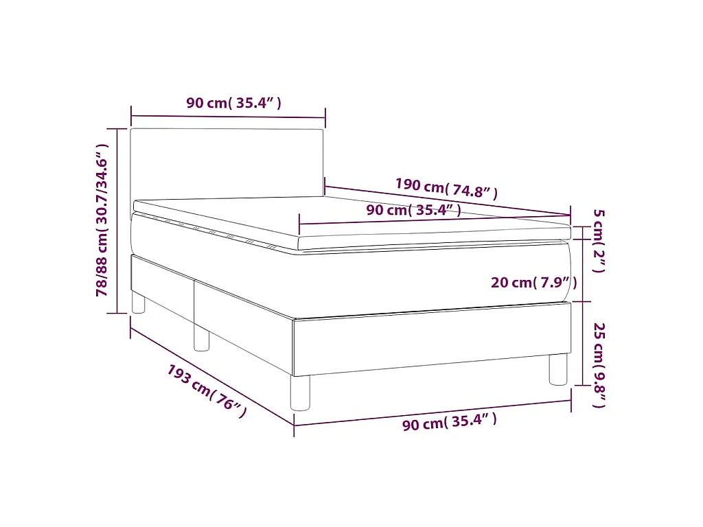 Boxspringbett mit Matratze Dunkelblau 90x190 cm Samt