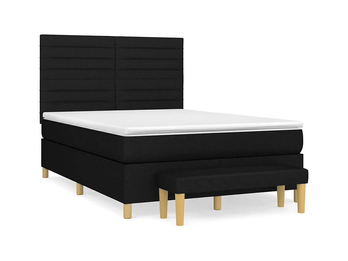 Sommier à lattes de lit avec matelas Noir 140x190 cm Tissu
