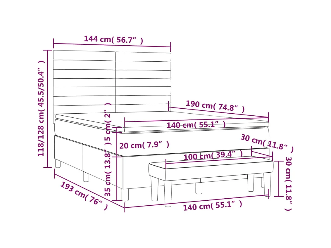 Sommier à lattes de lit avec matelas Noir 140x190 cm Tissu