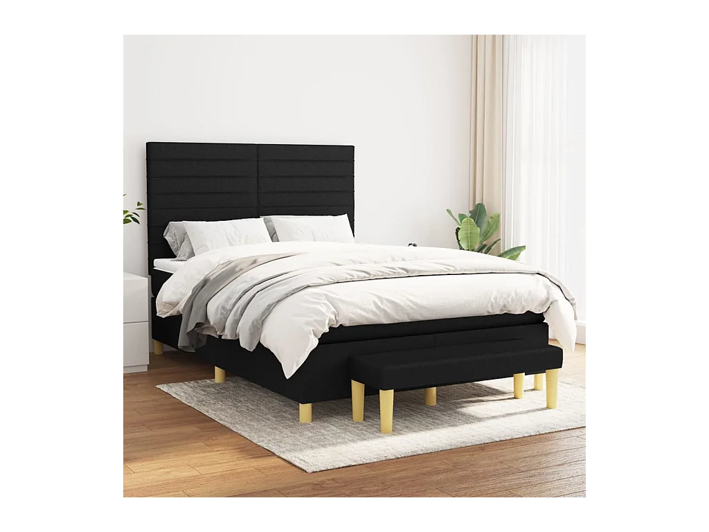 Sommier à lattes de lit avec matelas Noir 140x190 cm Tissu