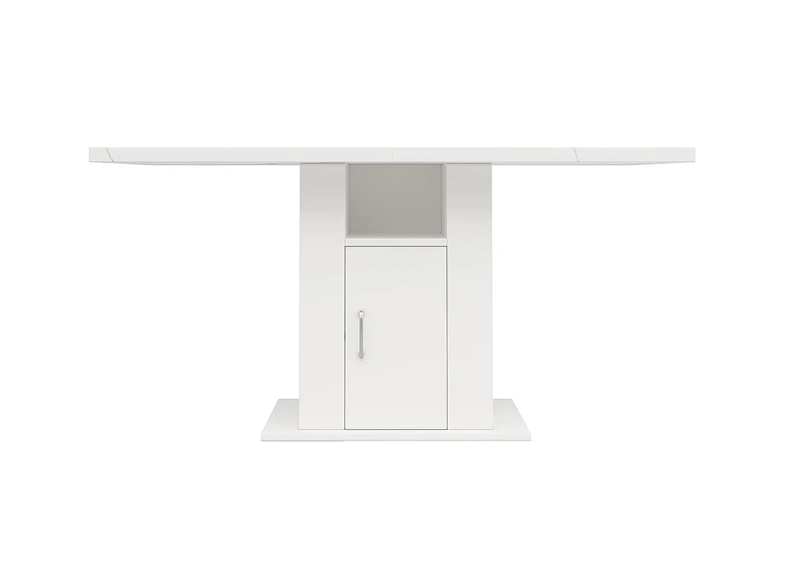 Table à manger compacte à 3 niveaux avec espace de rangement plateau en marbre blanc pour cuisine ou salle à manger