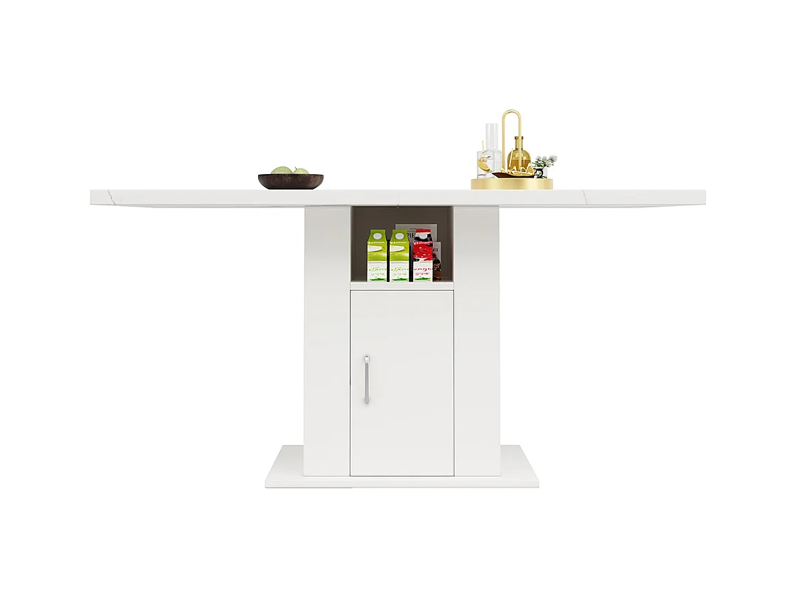 Table à manger compacte à 3 niveaux avec espace de rangement plateau en marbre blanc pour cuisine ou salle à manger