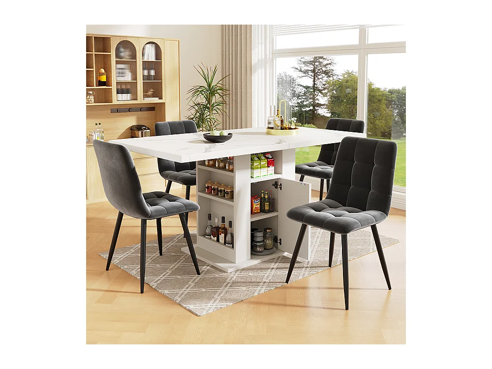 Table à manger compacte à 3 niveaux avec espace de rangement plateau en marbre blanc pour cuisine ou salle à manger